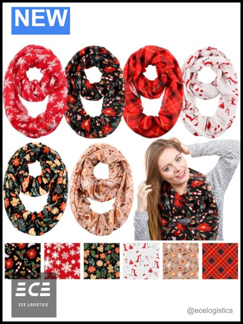 Christmas Infinity Scarf 6 Pc Sheer Voile Plaid Snowflake Women Gift